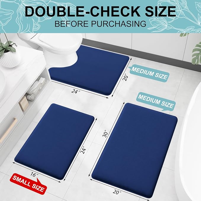 Smiry Memory Foam Bath Mat 47x20, Extra Soft and Absorbent Bathroom Mats, Non Slip Washable Carpet for Floor, Shower and Tub, Navy Blue