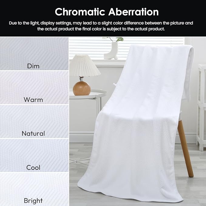 JML Bath Towels Set with Hook, 2 Pack, 30" x 60" | Microfiber, Lint Free, Oversized, Soft, Super Absorbent, Fast Drying, Use for Sport, Fitness, Yoga, Diamond Cross Grid White