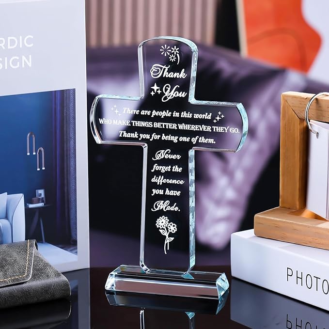 Movdyka Thank You Gifts for Women Men - Engraved Crystal Cross-Shaped Plaque Decor - Appreciation Inspirational Gift for Coworker, Teacher, Pastor, Friend, Doctor, Nurse Grateful Present Ideas