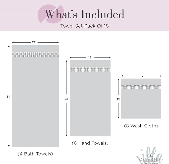 Villa Celestia 18-Piece 100% Cotton Towel Set, 4 Bath Towels, 6 Hand Towels, 8 Wash Cloth, Quick-Dry, Burgandy