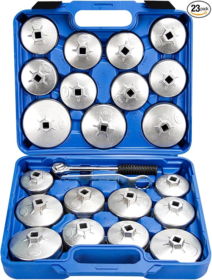 Oil Filter Wrench Set 23pcs Aluminum Alloy Cup Oil Filter Type Wrench Socket Removal Tool Set 1/2" Drive Oil Filter Removal Tool Kit Oil Filter Socket Set