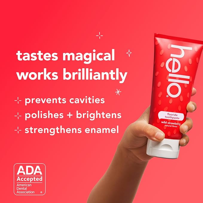 hello Kids Fluoride Toothpaste, Wild Strawberry, 3 Pack, 4.2 oz | For Kids Ages 2 and Up, Helps Prevent Cavities, Strengthens Enamel, Polishes and Brightens Teeth, Vegan, No SLS