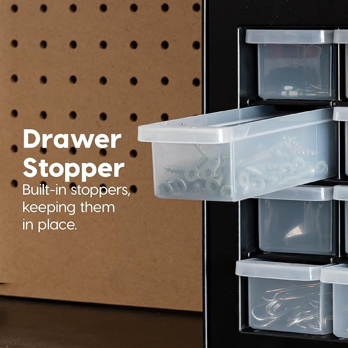 IRIS USA 10-Drawer Organizer (2 Pack), Made in USA, Teacher Toolbox, Plastic Storage Drawers, Stackable Organizer for Hardware, Small Parts, Craft, Bead, Screw, Nut and Bolt, Building Bricks, Black