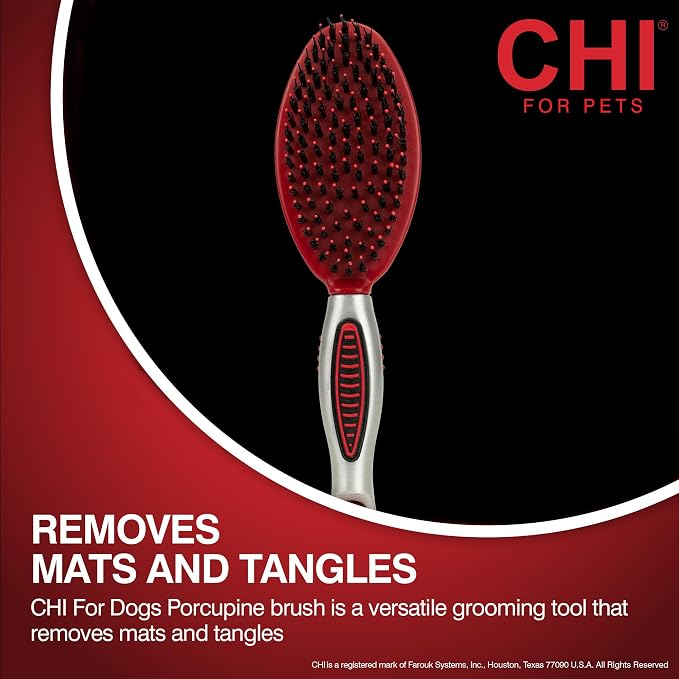 CHI for Dogs Porcupine Pin and Bristle Dog Grooming Brush Detangling and Smoothing Brush for Short Medium and Long Dog Coats Helps Remove Loose Hair and Light Tangles Ergonomic Soft Grip