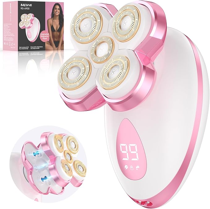 Electric Razors for Women - Upgraded Magnetic Electric Shaver for Women, Cordless Painless Hair Remover for Legs Bikini Face, Lady Trimmer for Sensitive Skin, Detachable and Waterproof, ShellPink