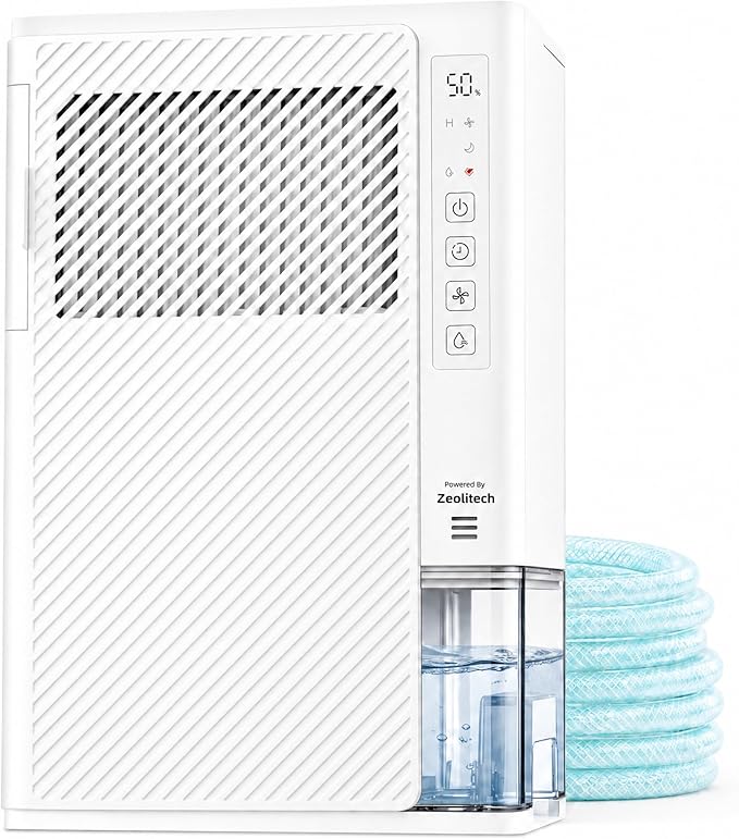 AEOCKY 1000 Sq.Ft Rotary Desiccant Dehumidifier, 85oz Water Tank, Never Frost, Small dehumidifier for Bedroom, Bathroom, Closet, RV, Room, with Drain Hose, Intelligent Humidistat, Quiet (White)