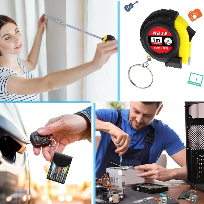 Jutom 432 Pcs Mini Tape Measure Keychain Bulk Mini Screwdriver Keychain Set Adult Tool Party Prize for Father's Men Gifts