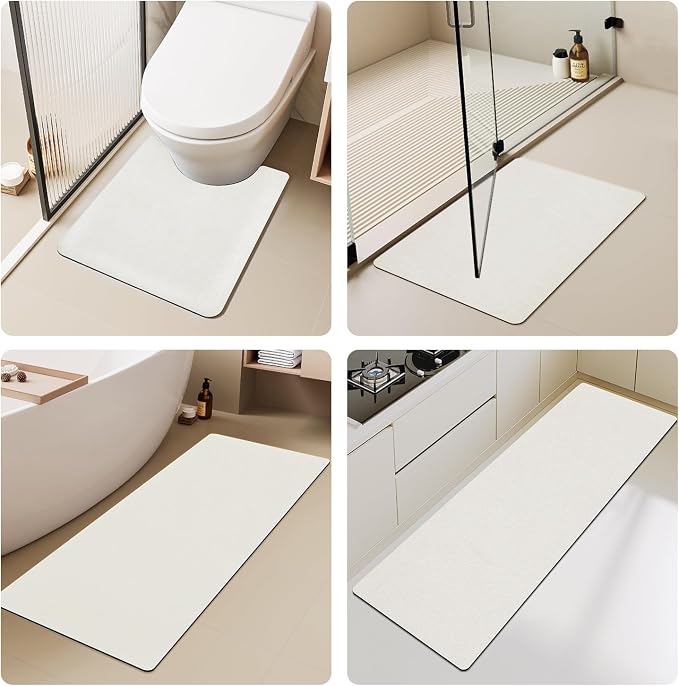 TYUU White Bath Mat, Bathroom Rugs Non Slip Washable Thin Absorbent Quick Dry Bath Mat Fits Under Door Bathroom Floor Mat Perfect for Bath, Shower, or Sink 20"x30" White