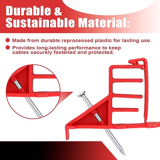200 Pcs Multi-Cable Staple, Cable Stackers Electrical Wire Stackers, Secures Cable Staples Clips with Steel Nails Suitable Most Cables (Red)