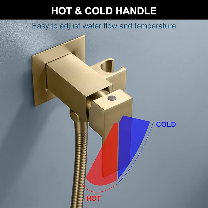 SHAMANDA Warm Water Bidet Sprayer for Toilet with Hot and Cold Brass Rough-in Valve, Stainless Steel Handheld Bidet Attachment Set for Feminine, Pets and Baby Diaper Wash, Brushed Gold, BDS08-3
