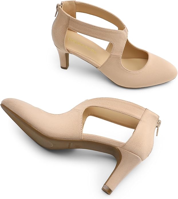DREAM PAIRS Women's Pumps Closed Pointed Toe Kitten Heels | Elegant Party Dress Shoes with Chic Crisscross Cutouts, 2.76 Inch Heel, and Back Zip for Polished, All-day Secure Strides