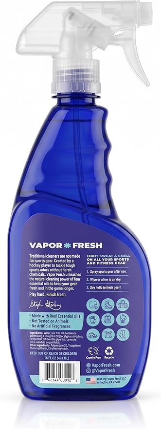 Vapor Fresh Sports Cleaner and Deodorizer - For Boxing Gloves, Sports Pads, Helmets, Gym Bags, Gym Equipment and More - Naturally Powered By Plants, 16 Fl Oz (1-Pack)