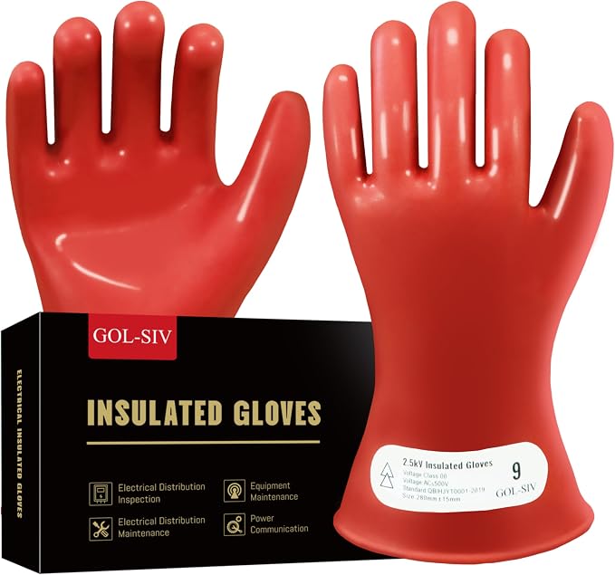 Dielectric Electrician Gloves - Class 00 ASTM Compliant Insulated Electrical Rubber Gloves For Work,Linemen,Shock Resistant