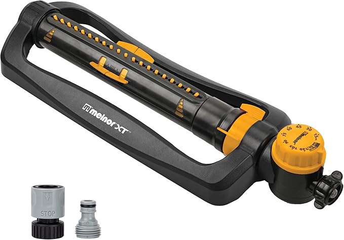 Melnor 65133AMZ XT Turbo Oscillating Sprinkler W/Timer, 4,000 sq. ft., Quick Connect Bundle, 2-Way Adjustable, Black, Yellow