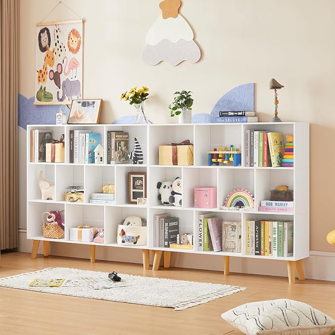 LEYAOYAO 10 Cube Bookshelf, Mid-Century Modern Book Shelf with Legs, White | 3 Tier Bookcase, Rustic Wood Bookshelves Freestanding Large Storage Organizer, Open Shelves for Bedroom, Living Room, Office