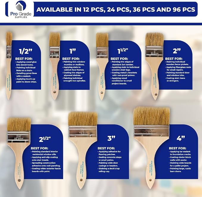 Pro Grade - Chip Paint Brushes - 96 Pack - 2 Inch - Chip Brushes - Versatile for Paints, Stains, Varnishes - 2 Inch Light Brown Chip Brushes Multi-Purpose Use
