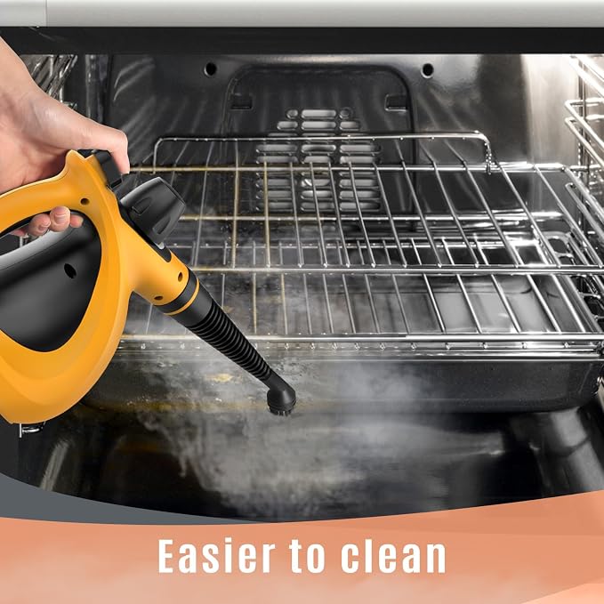 Phueut Pressurized Handheld Multi-Surface Natural Steam Cleaner with 12 pcs Accessories, Multi-Purpose Steamer for Home Use, Steamer for Cleaning Floor, Upholstery, Grout and Car (Orange)