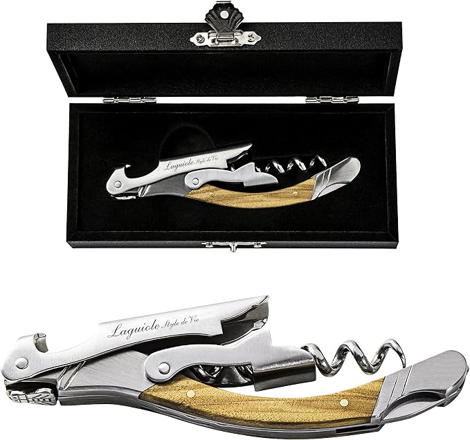 Laguiole Style de Vie Corkscrew, Bottle Opener with Foil Cutter, Olive wood