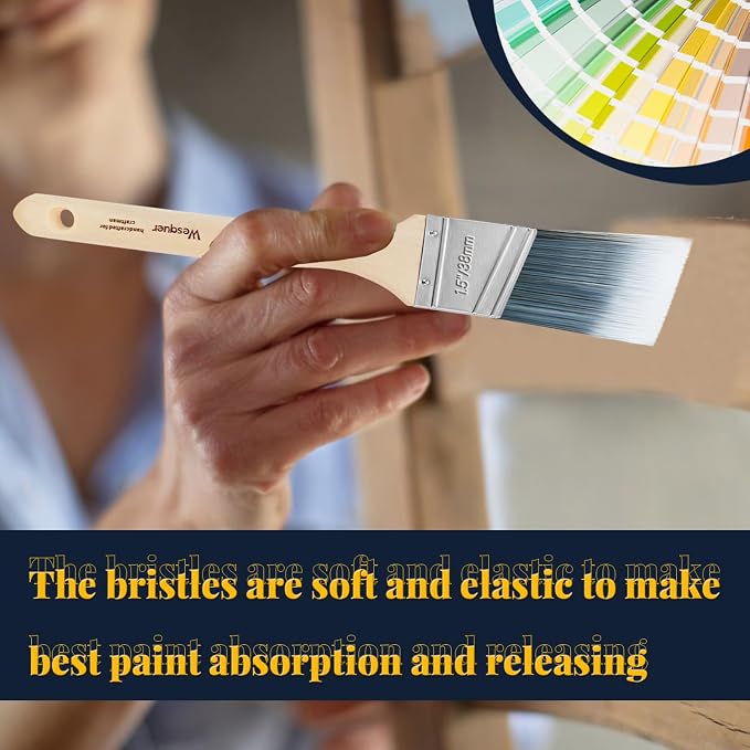 Wesquer - 1.5 Inch Angled Paint Brush Stain 12 Pack for Painting Wall Fence Wood Furniture Door Frame Cabinet Window Indoor and Outdoor Commercial Paint Brush