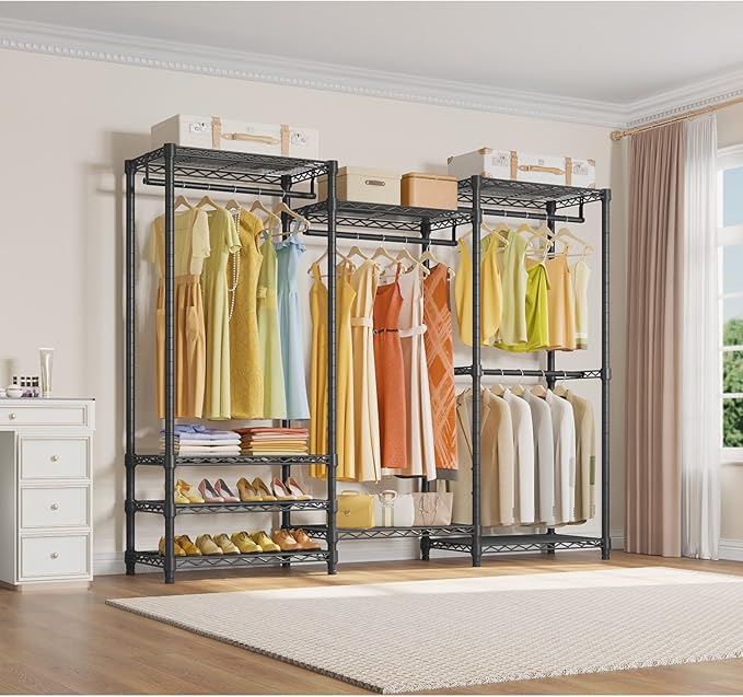 VIPEK V5 Heavy Duty Clothes Rack, Portable Closet Wardrobe with 4 Hanging Rods & 8 Shelves, Freestanding Adjustable Garment Rack for Bedroom, Walk-in Closet, 890 lbs Capacity, Black, 68.9" L