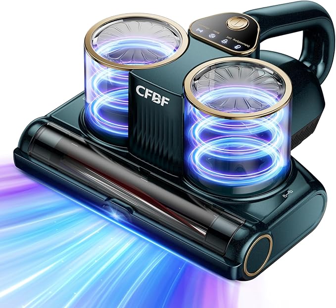 CFBF Mattress Vacuum Cleaner, Bed Vacuum Cleaner with 16Kpa Suction 253.7nm UV-C Light, Ultrasonic & High Heating, 500W Powerful Double-Cup Handheld Vacuums for Bed, Sofa, Couch, Crib, 16.4FT Corded