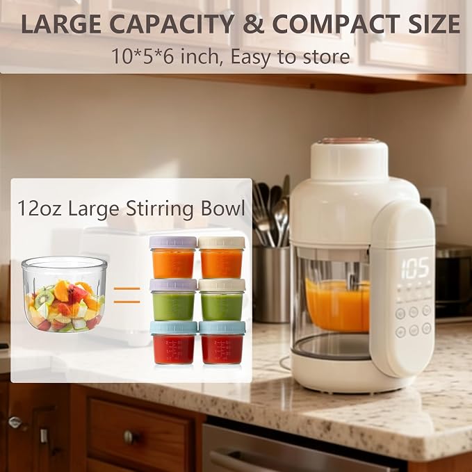 Baby Food Maker Glass 12oz Steamer and Blender Glass Reservoir & Bowl 9 in 1 Baby Food Processor with 6 Stainless Steel Blades Dishwasher Safe with Timer, Recipe