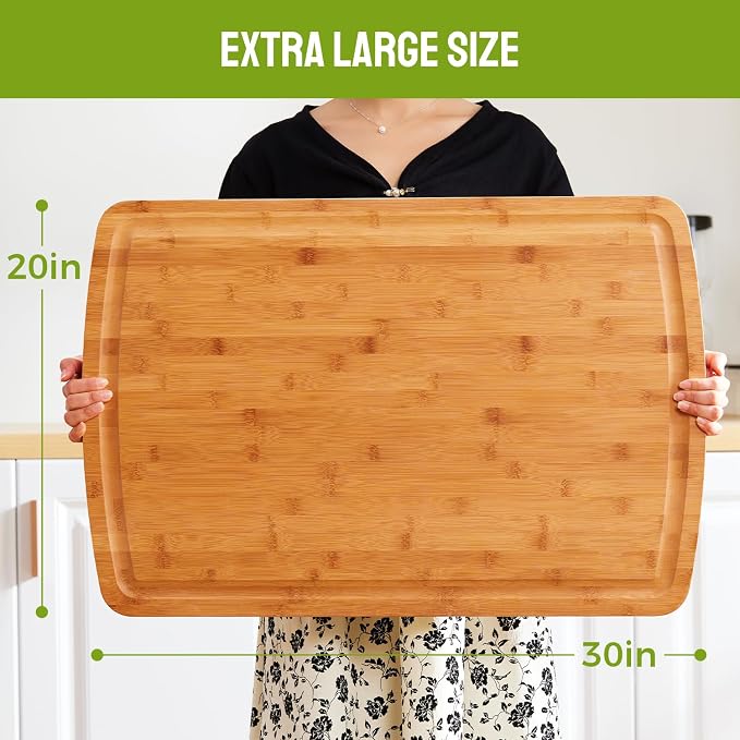 BEZIA 30"x20" Extra Large Bamboo Cutting Board for Kitchen, Stove Top Cover | Deep Juice Grooves, Pre-Oiled Finish, Lightweight Construction, Ideal for Daily Food Prep, Carving, Serving & Kitchen Tasks