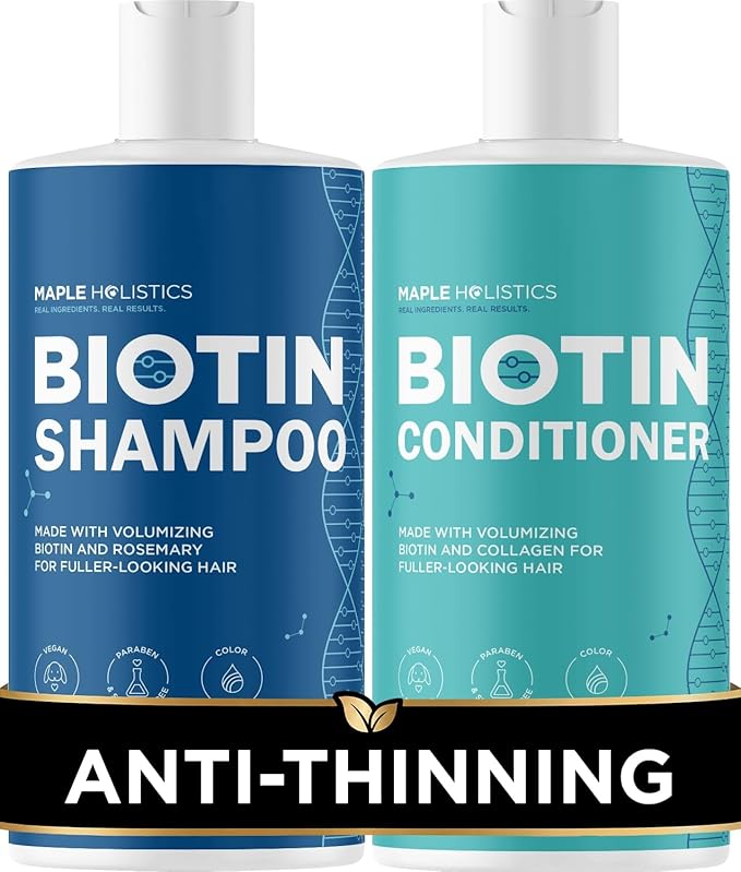 Rosemary Biotin Shampoo and Conditioner Set - Volumizing Shampoo and Conditioner for Thinning Hair for Women & Men with Nourishing B Vitamins - Color Safe Sulfate Paraben & Silicone Free (8 Fl Oz)