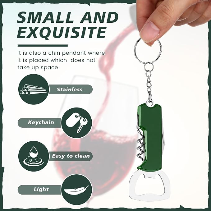 Ziliny 24 Pcs Bottle Opener Keychain Bulk Wine Bottle Beer Opener Keychain 3.27" Stainless Steel Corkscrew Waiter Corkscrew Wine Keyring Gifts for Christmas Bar Party Wedding Home (Green)