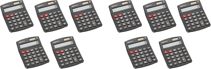 Amazon Basics LCD 8-Digit Desktop Calculator, Portable and Easy to Use, Black, 10-Pack