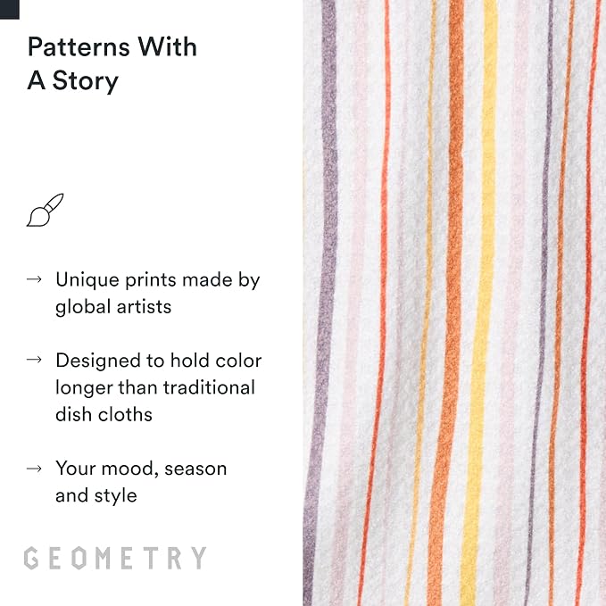 GEOMETRY Kitchen Dish Cloths - Quick Dry Dishcloths for Kitchen - Premium Dish Rags with Geoweave - 3-Pieces Stripe Season