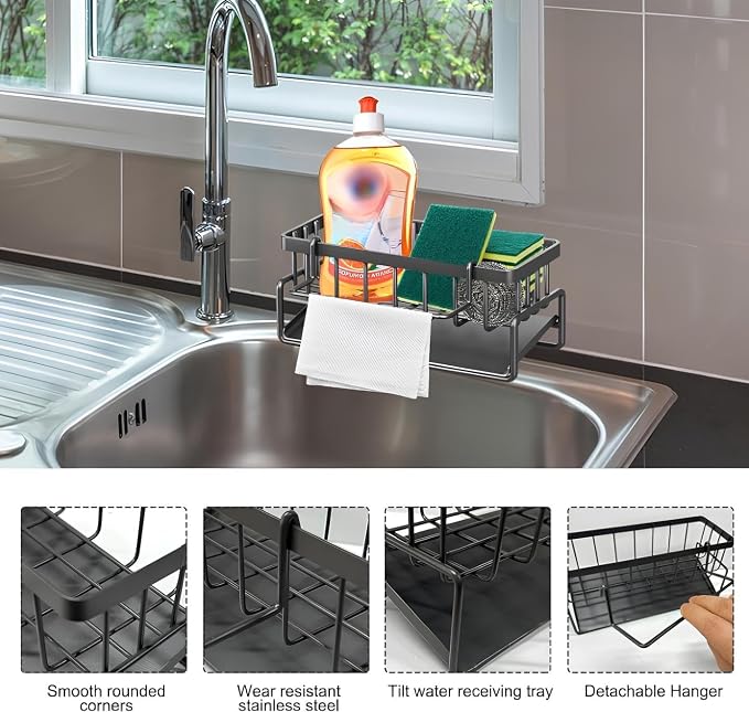 Multifunctional Kitchen Cleaning Accessories Storage Rack Bathroom Corner Storage Organizer Shelf Shower Caddy Bottle Holder for Hand Washing, Gel, Liquid, Sponge, Brush, Dish Cloth Rack(1pcs