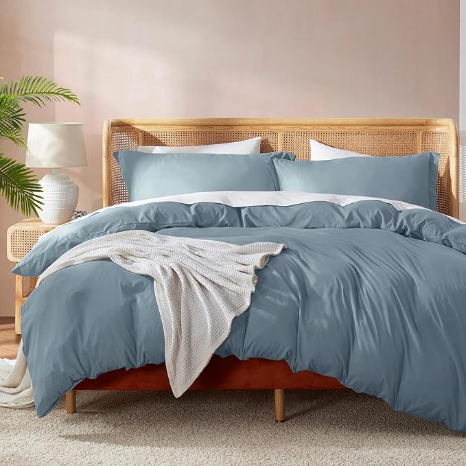 Nestl Stone Blue Duvet Cover Full Size - Soft Double Brushed Full Size Duvet Cover Set, 3 Piece, with Button Closure, 1 Duvet Cover 80x90 inches and 2 Pillow Shams