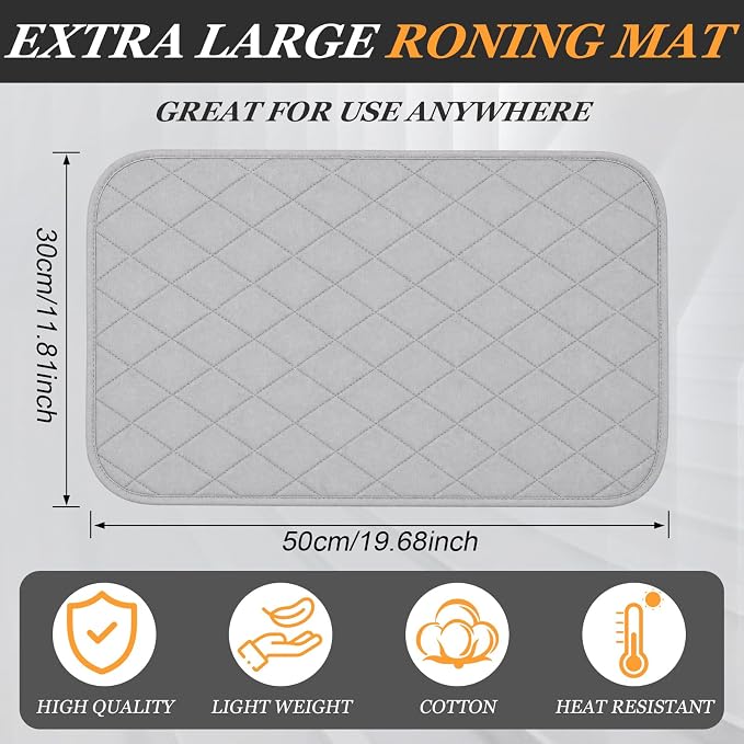 Tegeme 12 x 20 Inch Ironing Mat, Heat Resistant Foldable Iron Board Pad | For Tabletop & Countertop, Large Quilted Cotton Surface, Thick Heat Resistant Padding, Foldable Design, Home & Travel Use