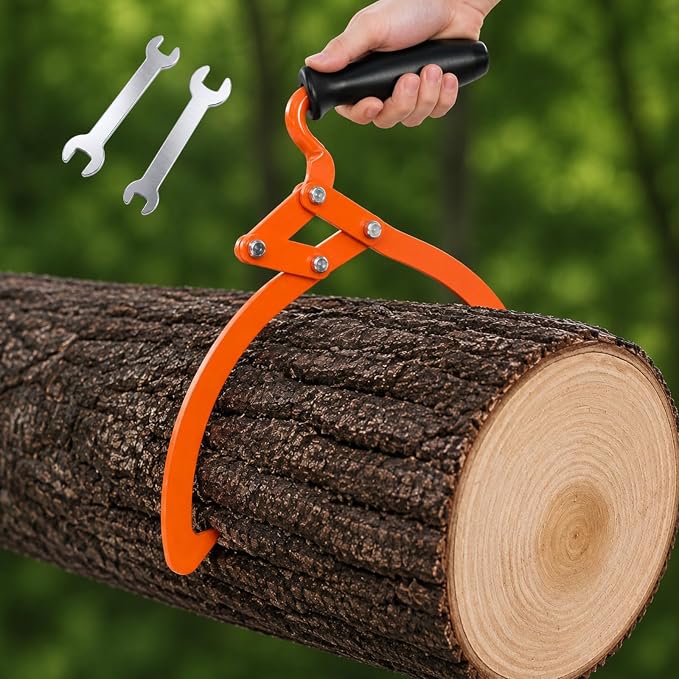 Blulu 1 Pcs 16 Inch 2 Claw Log Tongs Logging Skidding Tongs with Non Slip Grip Stainless Steel Hand Log Grapple Lifter Handling, Dragging, Carrying Tool for Moving Wood Trees