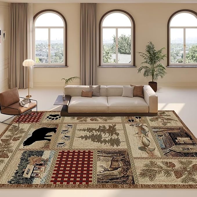 Cabin Moose Deer Rugs 3x5 Feet Rustic Bear Area Rug for Hallway Laundry Room Bathroom Non-Slip Lodge Bear Indoor Decorative Carpet