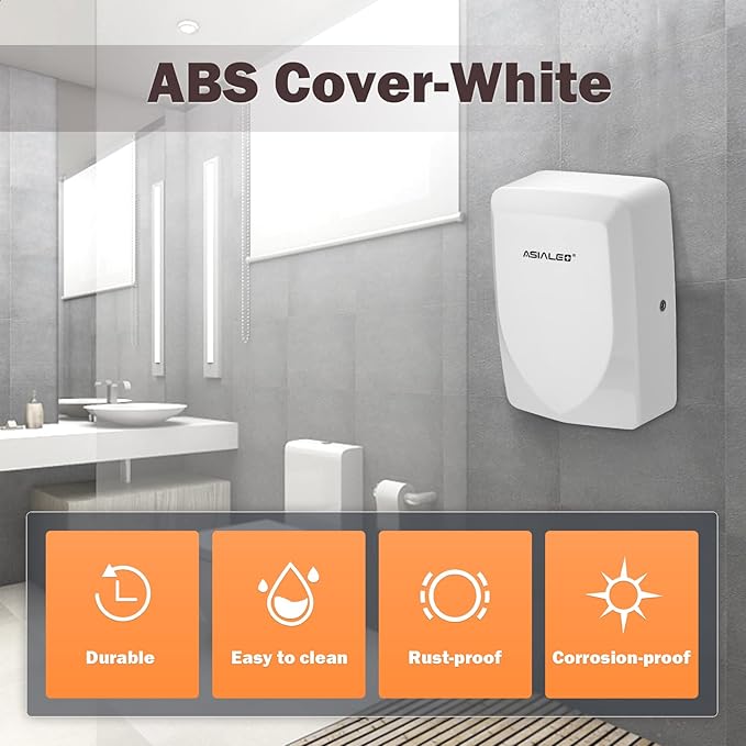 Hand Dryer for Bathroom Commerical, ADA Compliant Thin Automatic Electric Plug in Hand Dryers,Optional Energy -Saving 700W,High Speed,White ABS Cover,Wall Mounted