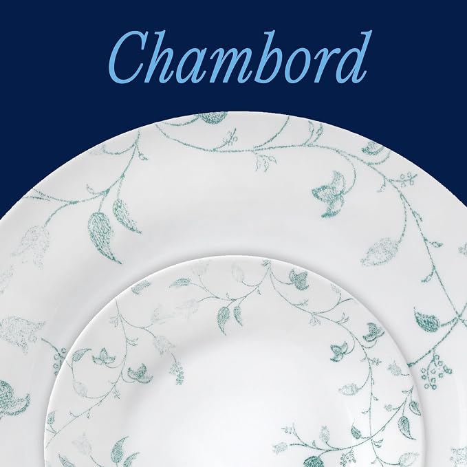 Corelle Vitrelle 18-Piece Service for 6 Dinnerware Set, Triple Layer Glass and Chip Resistant, Lightweight Round Plates and Bowls Set, Chambord