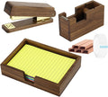 MultiBey 5-Piece Walnut Desk Set, Wood Stapler and Tape Dispenser, 4x6 Wooden Sticky Note Holder, 1000 Pcs Rose Gold Staples & Tape | Elegant Wood Desk Accessories for Office Home School