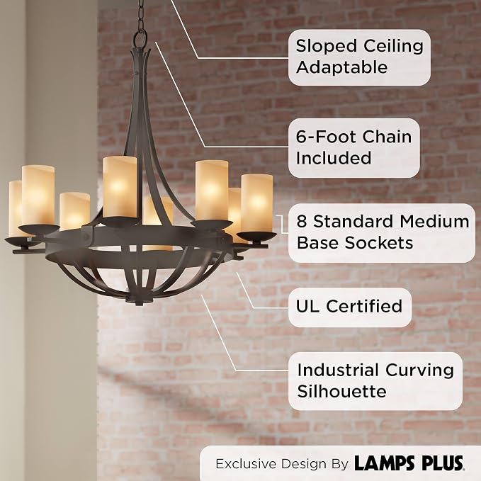 Sperry 28" Wide Bronze Bowl and Scavo Glass 8-Light Chandelier | Industrial Rustic Farmhouse Cylinder Fixture for Cottage Core Dining Room House Foyer Kitchen Island Entryway Bedroom