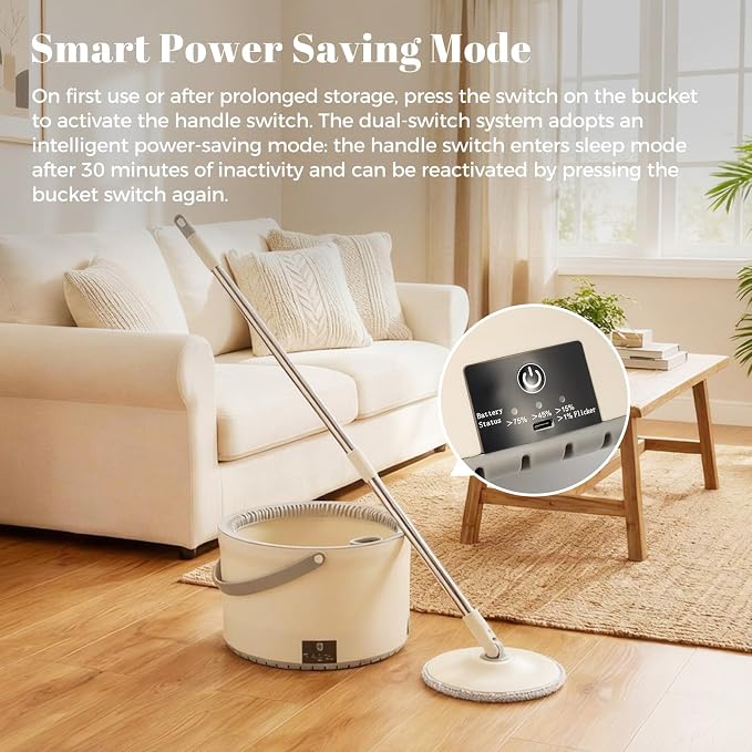 Electric Spin Self-Cleaning Mop and Bucket, Rechargeable and Cordless Spinning Mop and Bucket Set Separate Dirty Water, Easy Wring Spin Mop and Bucket with Wringer Set for Floor Cleaning