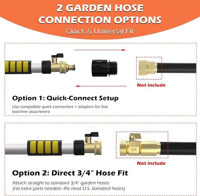 24FT Reach 8-18FT Telescopic Pole Gutter Cleaning Tools from Ground, Up to 24FT Reach, Flexible Wand, Adjustable Flow for Garden, Roof Gutters, Leaves & Debris Removal