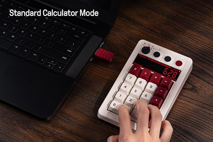 8Bitdo 18 Keys Retro Mechanical Numpad, Supports PC Numpad & Standard Calculator Mode, Hot-swappable, PC Calculator Shortcut Button, Bluetooth/2.4G/Wired Numpad for Windows and Android - Fami Edition