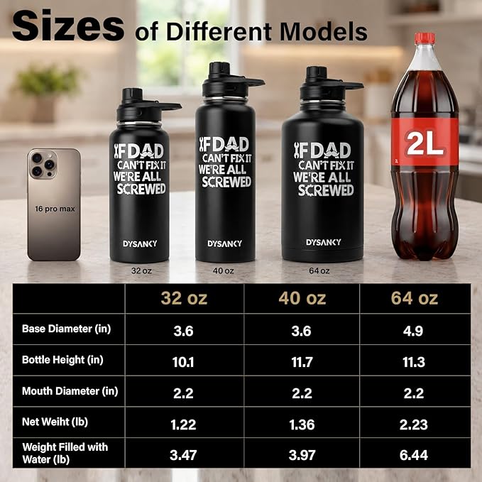 DYSANKY Fatehers's Day Water Bottle Gift– Insulated Stainless Steel Bottle with Carrier Bag, Strap & Gift Box – BPA-Free – Ideal for Hiking, Camping & Travel 32 oz