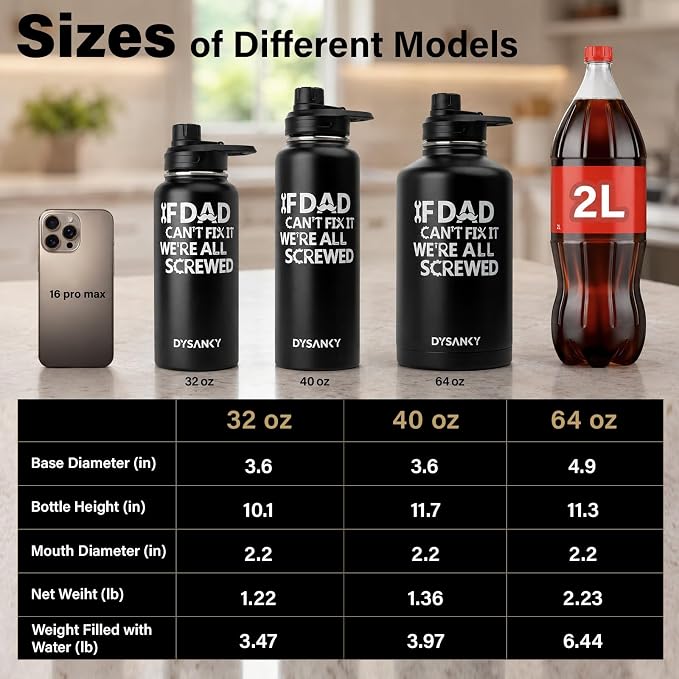 DYSANKY Fatehers's Day Water Bottle Gift– 64 oz Insulated Stainless Steel Bottle with Carrier Bag, Strap & Gift Box – BPA-Free – Ideal for Hiking, Camping & Travel 64 oz