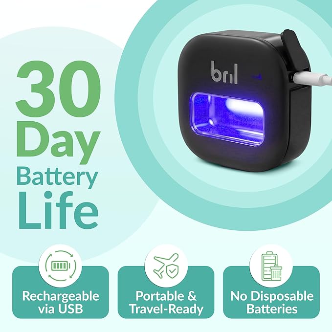 Bril UV-C Toothbrush Sanitizer and Holder – Wall Mounted, Rechargeable, 30-Day Battery, Magnetic Mount, Fits Electric and Manual Brushes, Portable Travel Case, Auto-Shutoff – Multipack