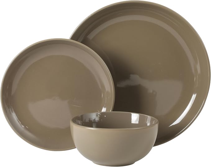 Gibson Home Rockaway 12 Piece Plates and Bowls Matte Outside/Shiny Inside Glaze Service for 4 Dinnerware Set - Brown - Dishwasher and Microwave Safe
