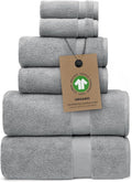 Alusa Home 100% Organic Zero-Twist Cotton Towels - GOTS Certified Luxury Bath Towels - Ultra Soft & Plush 700GSM Long-Staple Cotton - 6 Piece Towel Set (Pewter Grey)