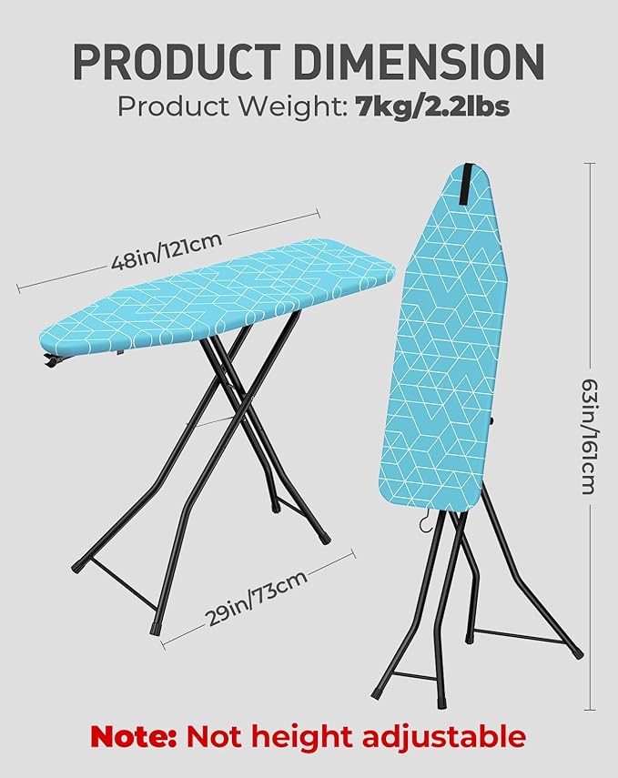 LyriFine Ironing Board, 2-in-1 Ironing and Steaming Board, 14″ x 43″ | Sturdy Steel Frame Iron Board with Non-Slip Feet, Heat Resistant Cover Iron Board, Foldable Ironing Board with Hook, Green