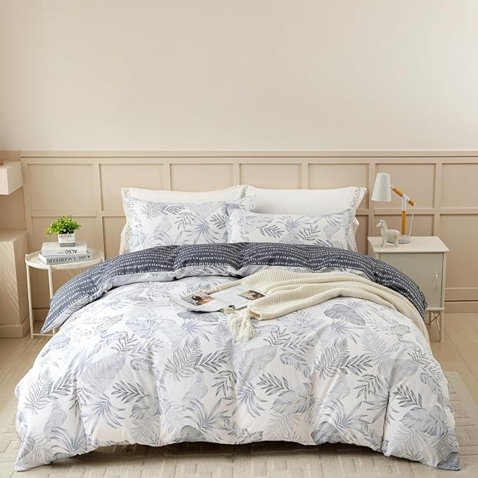 OAITE Duvet Cover Set,100% Cotton Comforter Cover with Floral Pattern Duvet Cover Set,Soft Bedding Set Includes with 3 Piece (2 Pillow Shams,1 Duvet Cover)